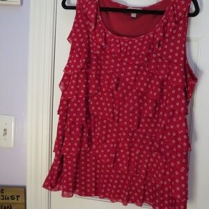 Roz & Ali Red Floral Ruffle Tank Top